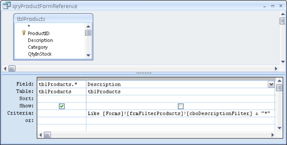 Creating a query that references a form control